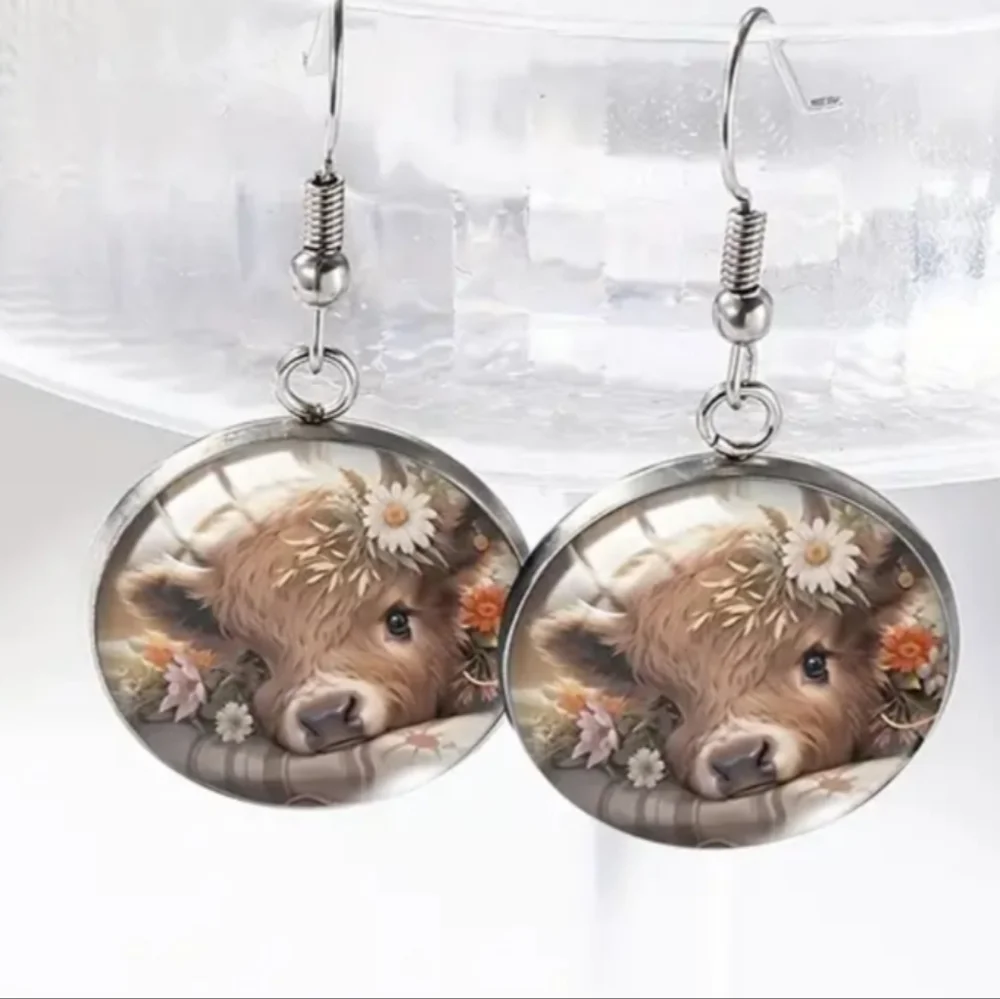 New Animal‎ Print Gift Cute Cow Preppy Farmhouse Earrings Floral Easter (#089)